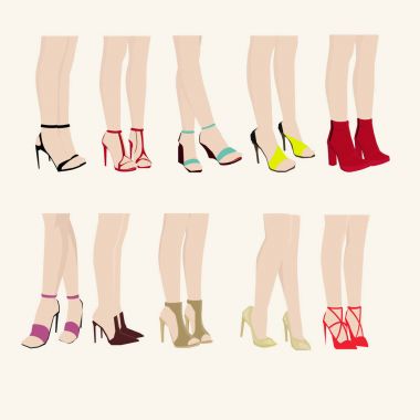 Collection set of Woman's fashion shoe and model legs  clipart