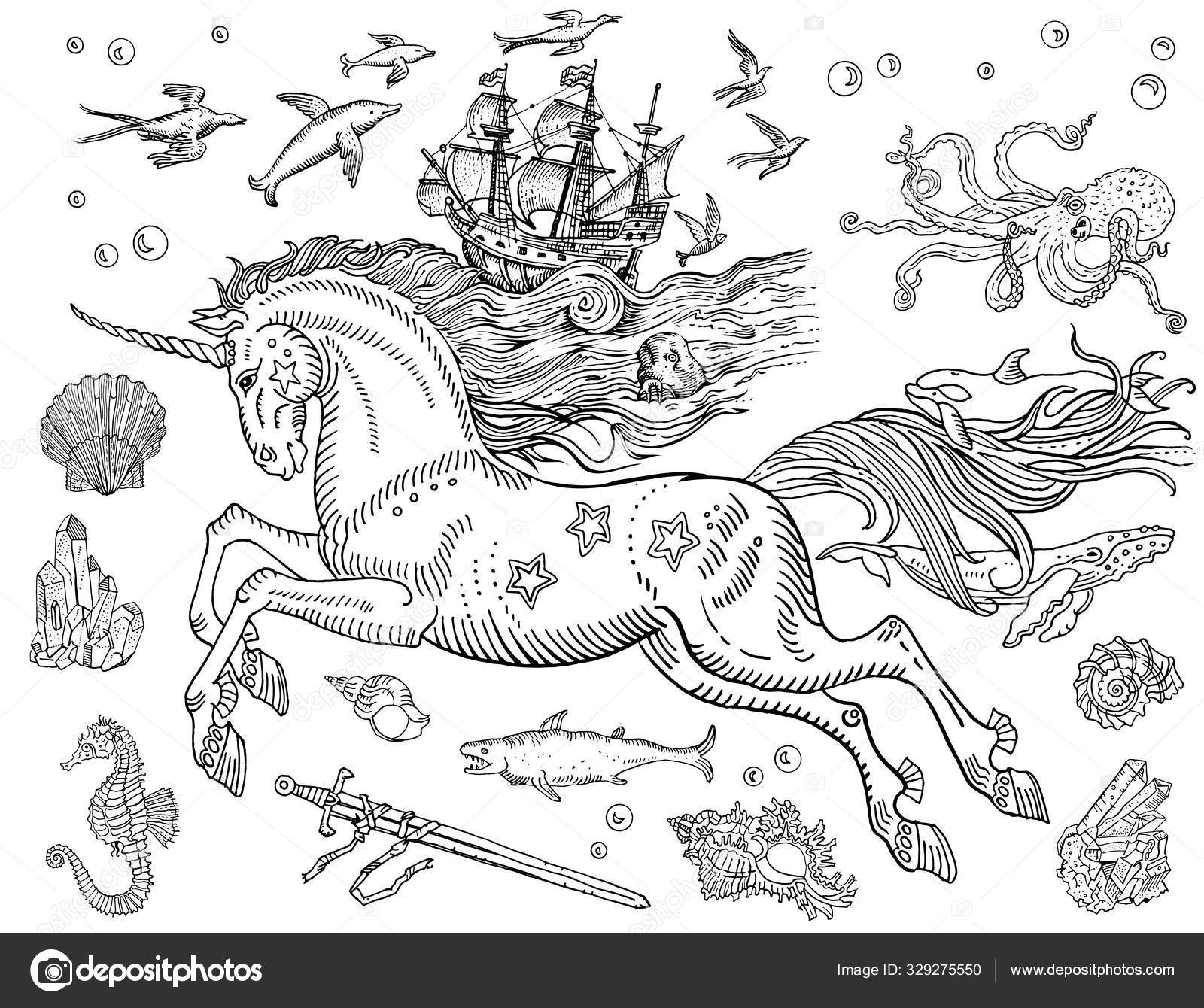 Como Desenhar um Cavalo Marinho com Canetas de Tinta Preta e Cinza