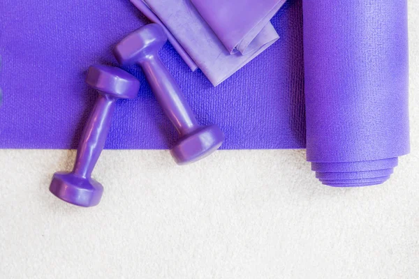 健身瑜伽普拉提设备道具在地毯上 — 图库照片