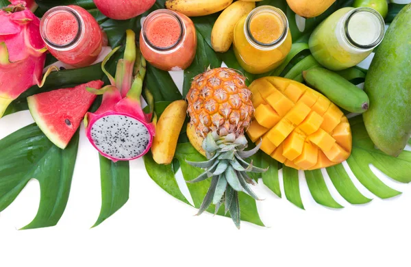 Tropic flat lay top view tropical colorful fruits
