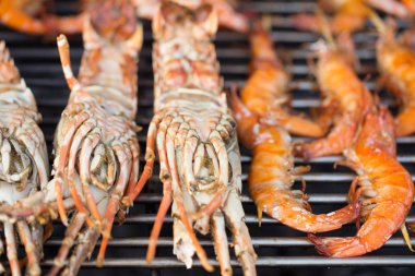 Açık havada Barbekü üzerinde taze karides