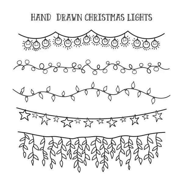 Векторный набор рук рисовать рождественские огни. праздничная гирлянда для рисования каракулей — стоковый вектор
