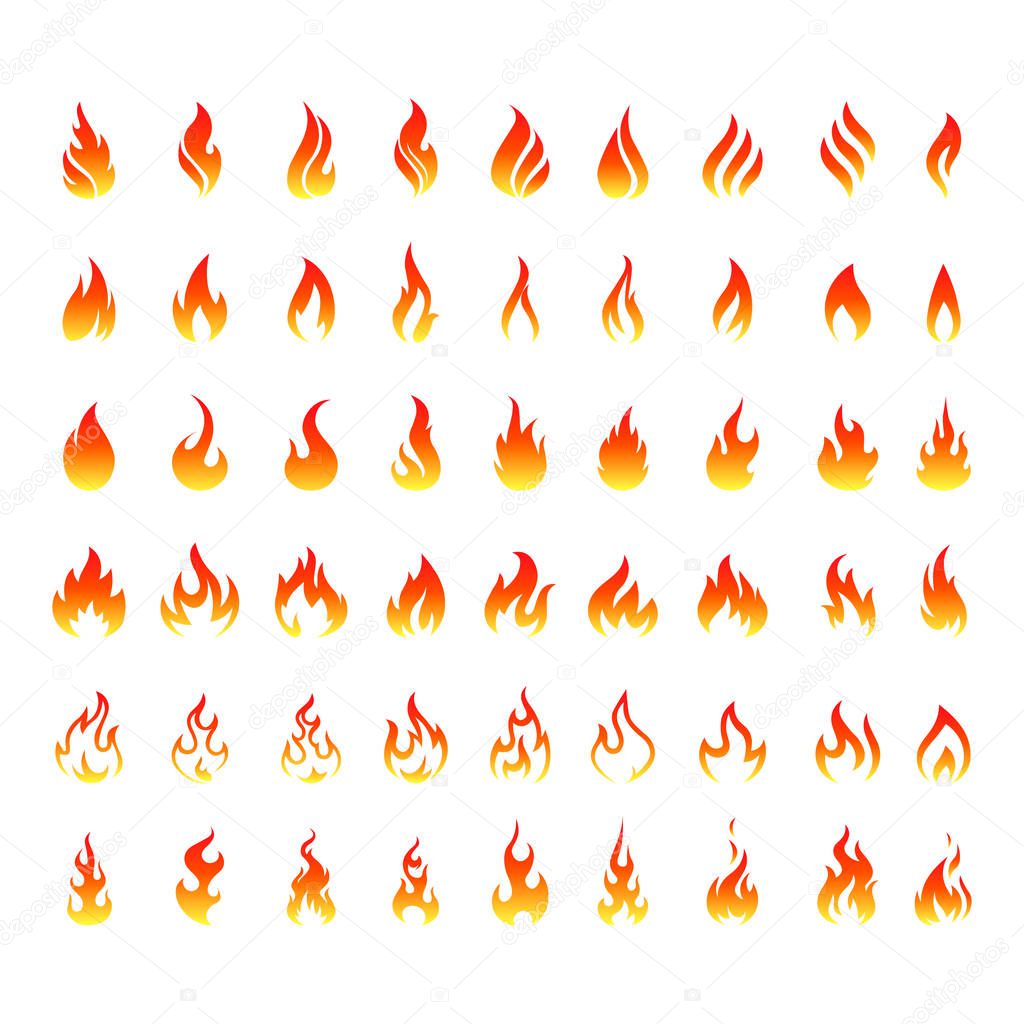 flame icons. Flame logo, fire icon. Vector set of icons for fire.