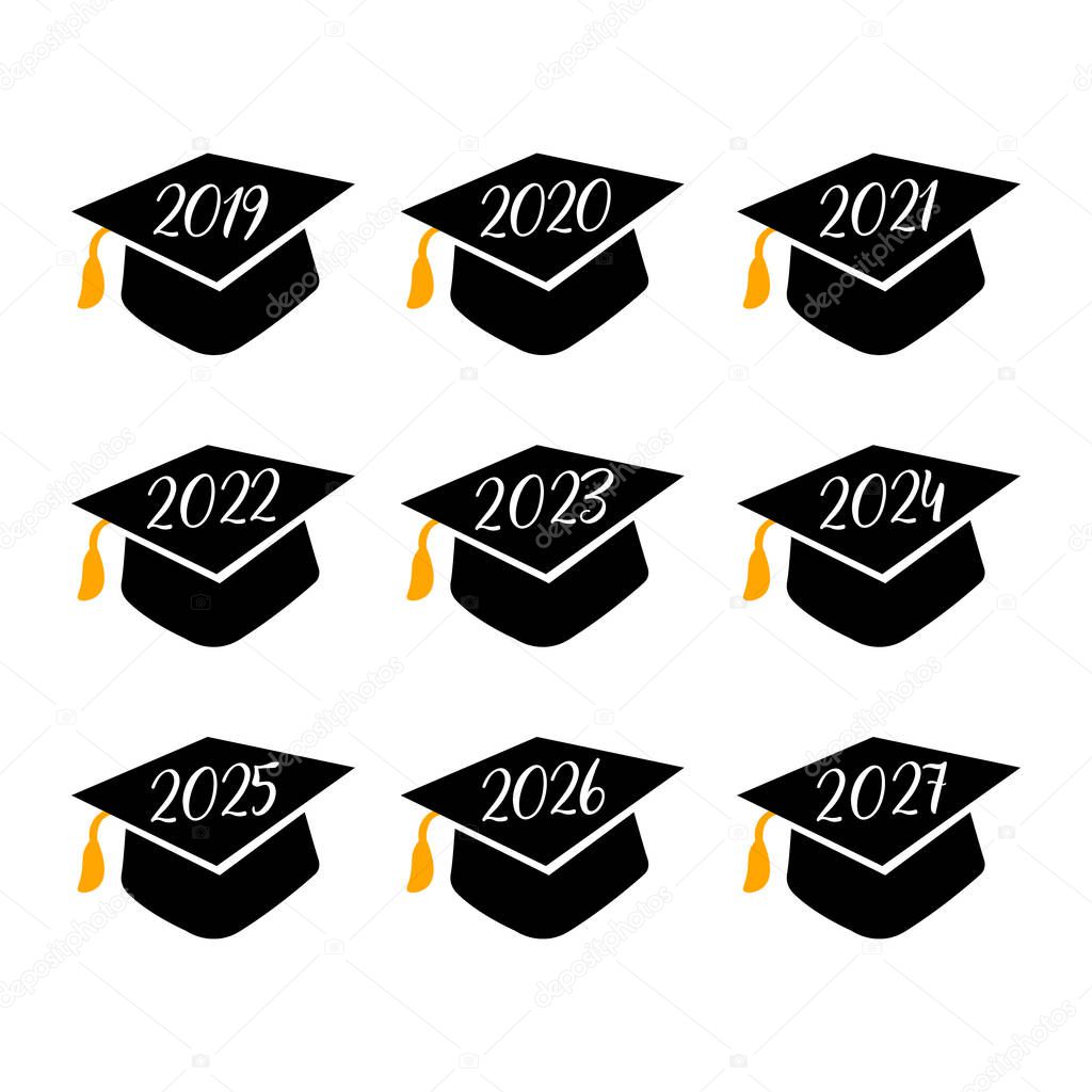 Class of lettering number with graduate hat . Vector illustration for graduation party invitation,flags,card.