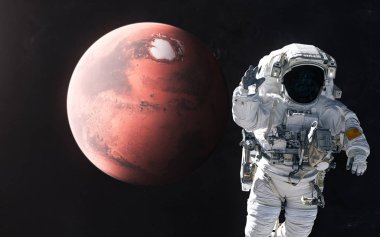 Astronaut on the background of Mars. Solar system. 3D Render