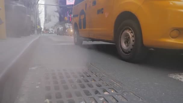 January 2020 Bottom View New York Street Steam Comes Out — Stock Video