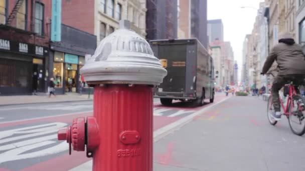 Gennaio 2020 Idrante Rosso Una Strada New York Primo Piano — Video Stock