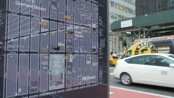 Enero 2020 Cartelera Con Mapa Times Square Garment Distritos Nueva — Vídeos de Stock