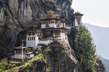 Taktshang monastery, Bhutan - Tigers Nest Monastery also know as Taktsang Palphug Monastery. Located in the cliffside of the upper Paro valley, in Bhutan. clipart