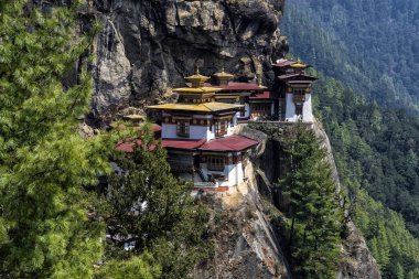 Taktshang monastery, Bhutan - Tigers Nest Monastery also know as Taktsang Palphug Monastery. Located in the cliffside of the upper Paro valley, in Bhutan. clipart