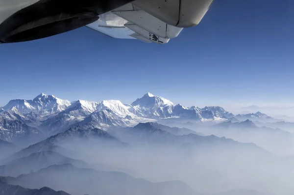 Everest Peak Himalaya Everest Sıradağları Uçak Penceresinden Panorama Görünümü — Stok fotoğraf