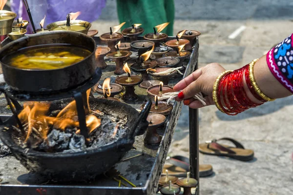 Świeca Olejowa Święto Bogów Katmandu Nepal — Zdjęcie stockowe