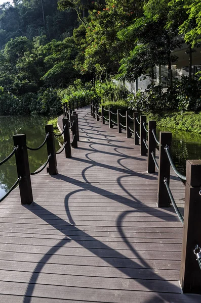 湖を渡る木製の橋 — ストック写真