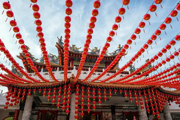 Thean Hou Tempel Versierd Met Hangende Rode Lantaarns Tijdens Chinees — Stockfoto