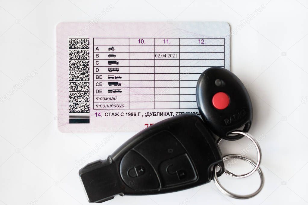 Driving license and black car keys 