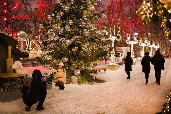 Streets Decoration New Year Christmas Season Moscow Jan 2018 — Stock Photo, Image