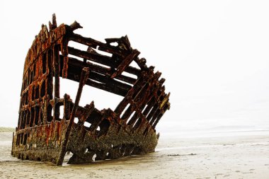 Kuzeybatı Oregon kıyılarında yoğun bir sis wrecked Peter Iredale paslı çerçevesinde aittir.
