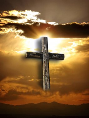 Bir diriliş gökyüzünde engebeli Cross