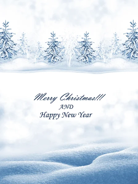 Vinterlandskap. Snötäckta träd. Gott nytt år och god jul — Stockfoto