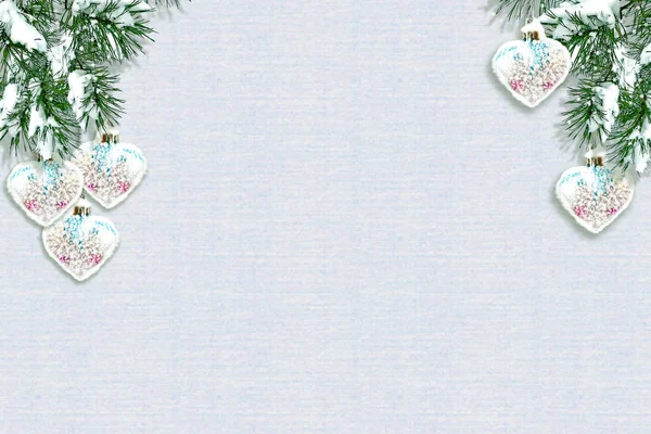 Neve coberto de árvores. moldura. Composição festiva de Natal. Cartão . — Fotografia de Stock