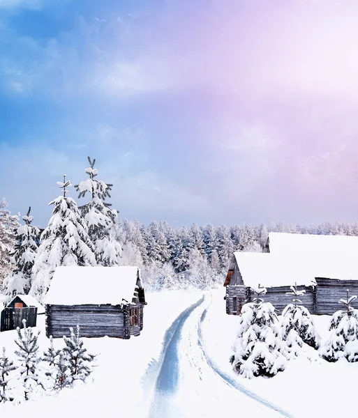 The village in winter forest — Stock Photo, Image