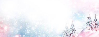 Donmuş orman. Kış manzarası. Karla kaplı ağaçlar. 