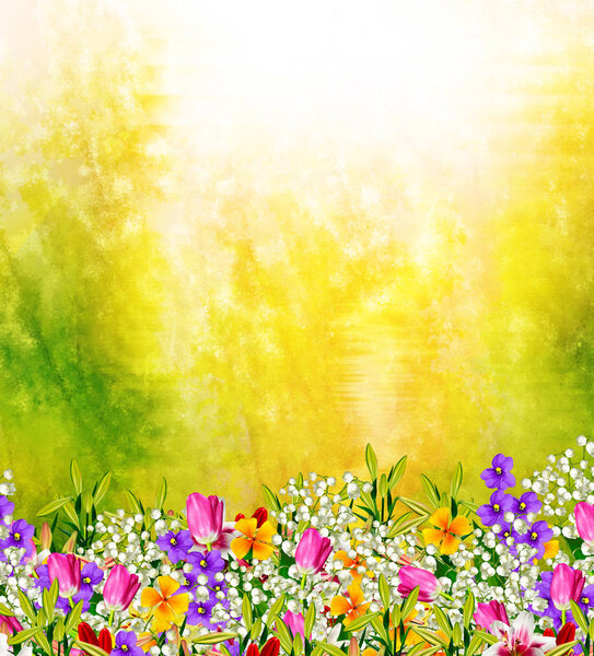 Bright and colorful spring flowers. Floral background.