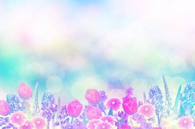 Parlak ve renkli bahar çiçekleri nergis ve laleler