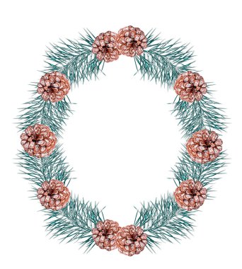 Çamın dalları ve süper yuvarlak Noel çelenk.