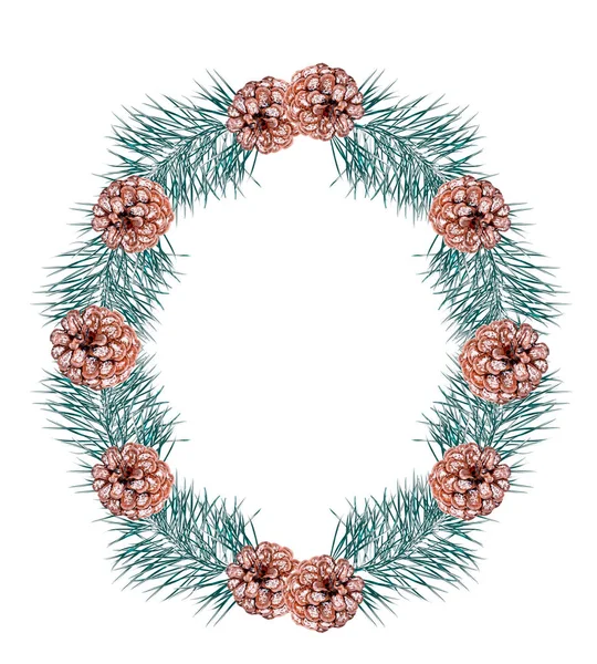 Çamın dalları ve süper yuvarlak Noel çelenk.