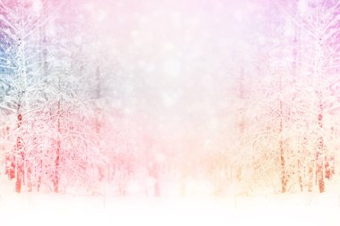 Noel arka plan bulanık. Kar ağaçlarda. Kış orman