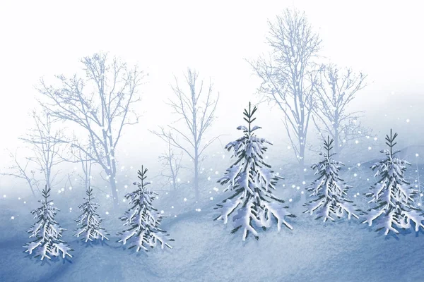 Zmrazené zimní les. koláž z fotografií stromů a sněhu. — Stock fotografie
