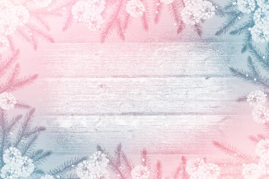  Neşeli Noel arka plan. Karda çam dalları.