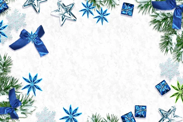 Schneebedeckte Bäume Rahmen Festliche Weihnachtskomposition Karte — Stockfoto