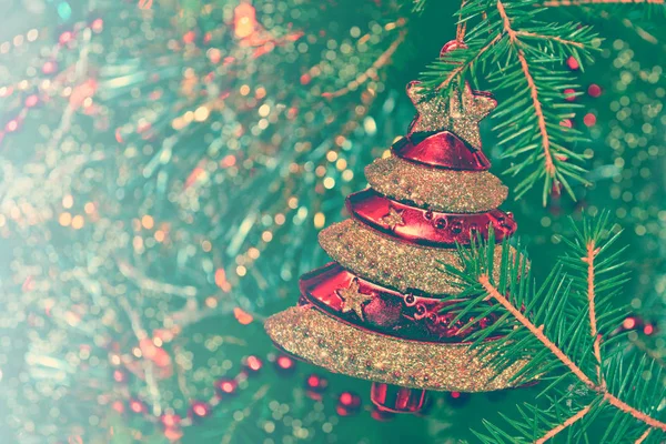 Christmas tree decorated with bright toys. Card. — Stock Photo, Image