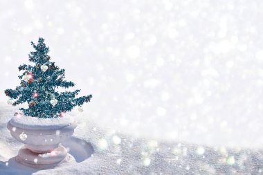 Noel ağacı parlak oyuncaklar ile dekore edilmiştir. Kartı.