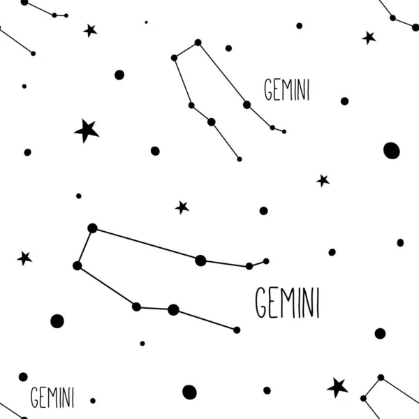 Gemini. Naadloos patroon met sterrenbeeld — Stockvector
