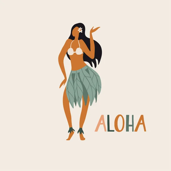 Chica hawaiana está bailando hula en ropa tradicional — Vector de stock