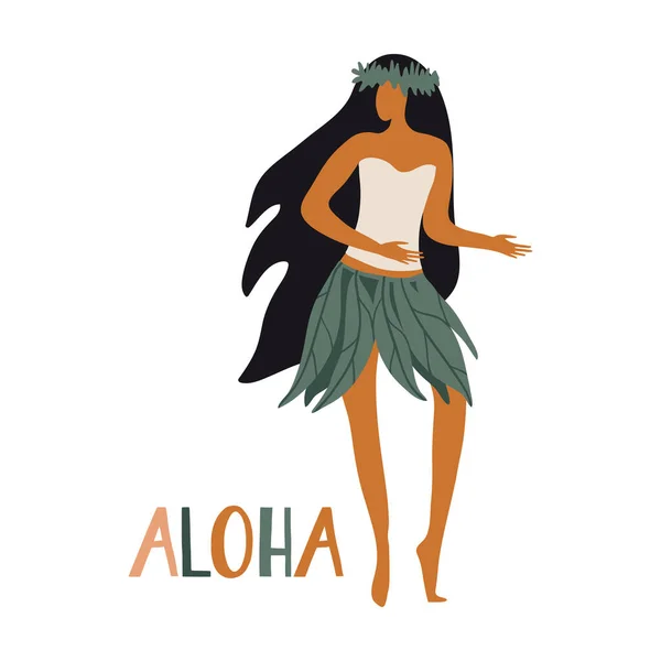 Hawaii 'li kız geleneksel kıyafetlerle hula dansı yapıyor. — Stok Vektör