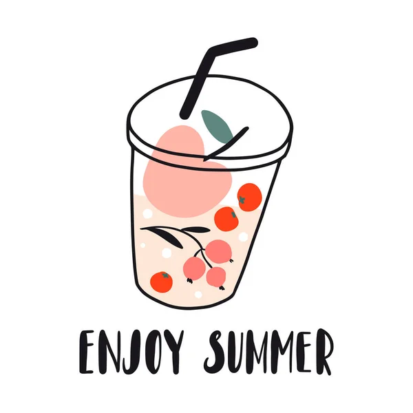 Njut av sommaren. Frukt och bär, färska kalla drycker — Stock vektor