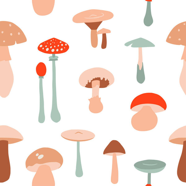 Seamless pattern with forest mushrooms