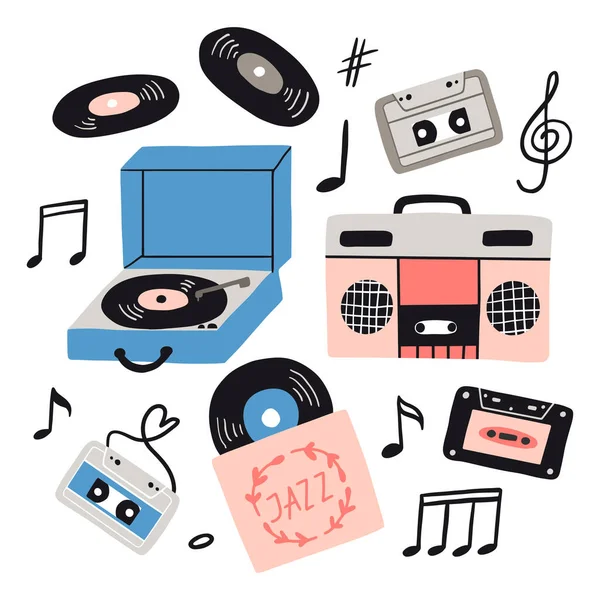 Zestaw doodle elementów muzycznych — Wektor stockowy