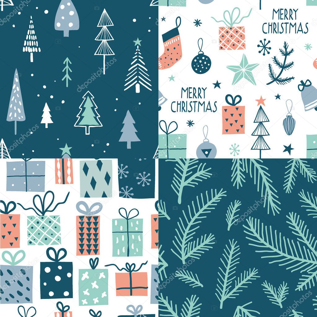 Merry Christmas seamless pattern set