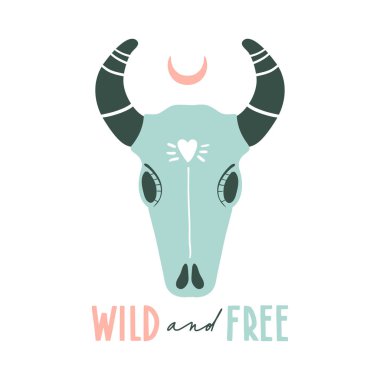 Vahşi ve özgür. El çizimi motivasyonel ilham verici alıntı