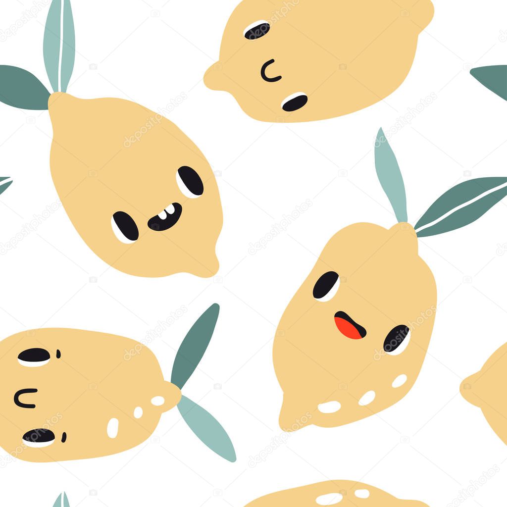 Seamless pattern with cartoon lemons