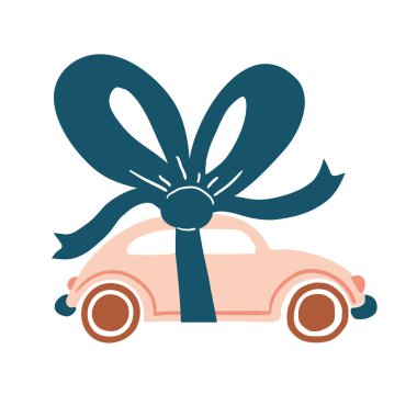 Kurdeleli ve fiyonklu şirin pembe bir araba.