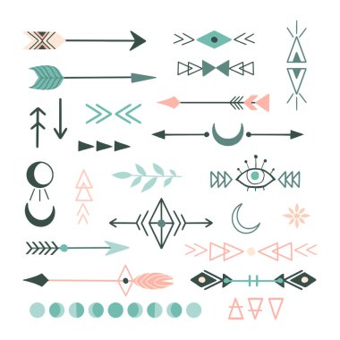 Boho tarzı el çizimi seti