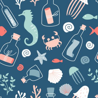 Şişede mesaj olan, kusursuz bir denizcilik deseni.