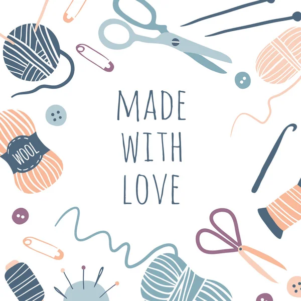 Gemaakt met liefde. Hobby tools poster — Stockvector