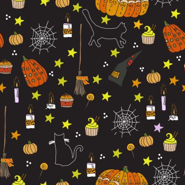 Cadılar Bayramı seamless modeli siyah arka plan üzerine. Vektör öğesi tasarım için. 